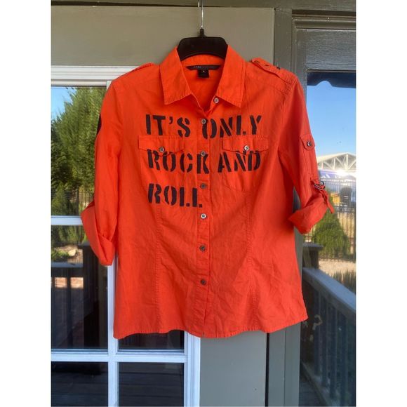 Marc Jacobs "It's Only Rock and Roll" Orange Button Up Blouse, Size 6 -Halloween - Picture 1 of 12